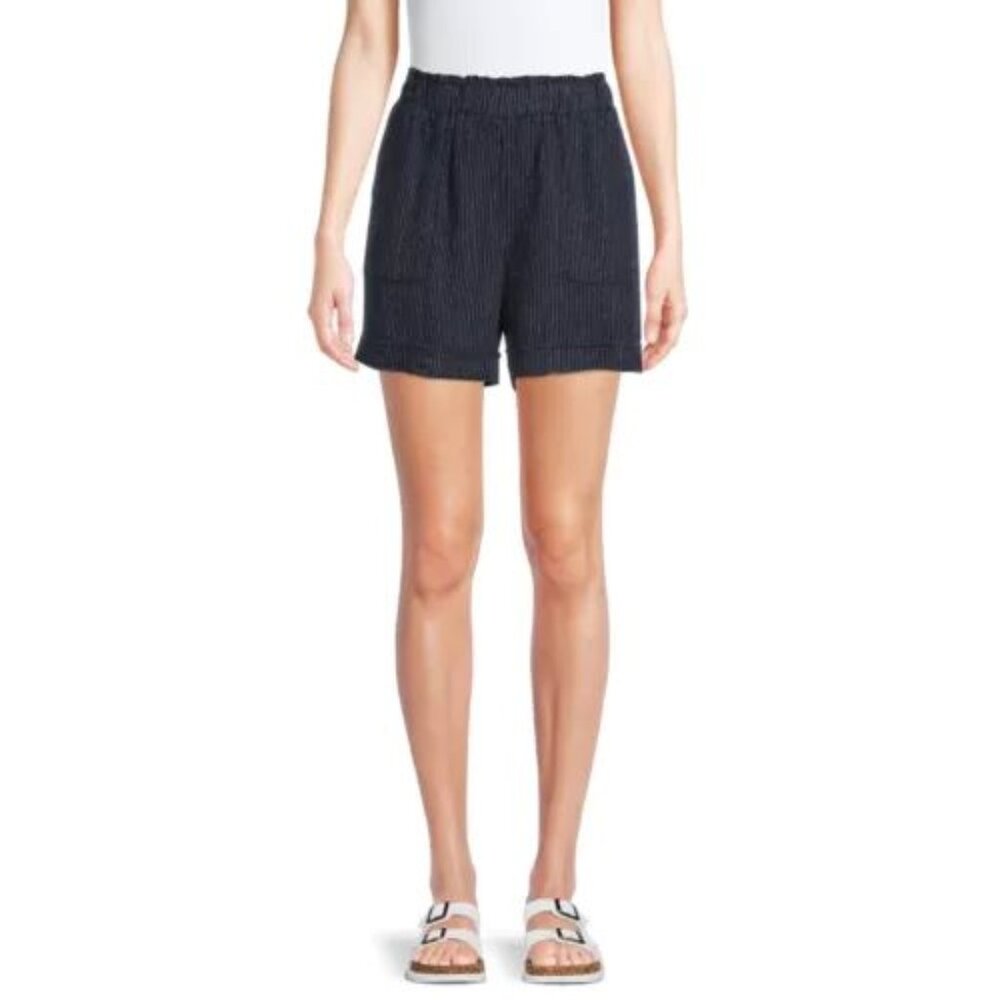 Time and Tru Women's High waisted Linen Shorts Navy Stripe size XS